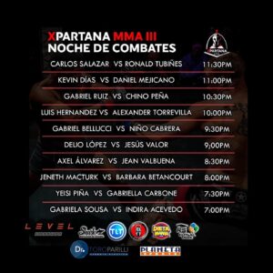 Cartelera de peleas Noche de combates Xpartana MMA III